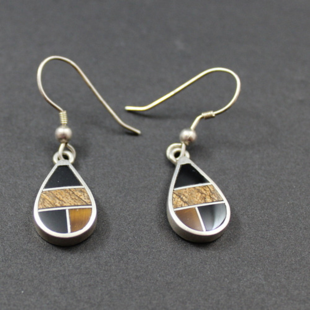 Native American Sterling Earrings Inlay Signed C - Picture 1 of 5